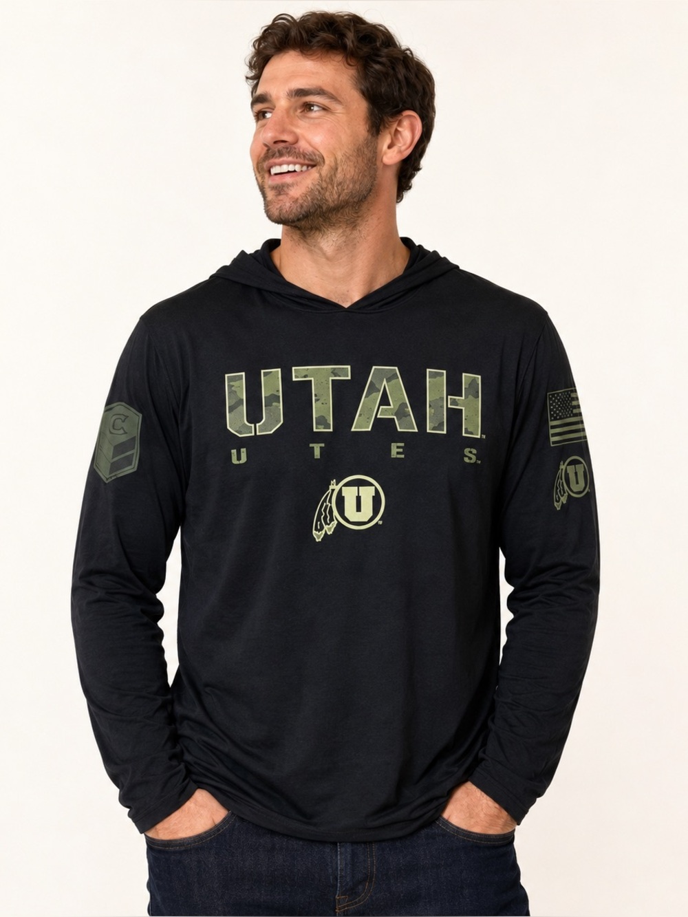 Colosseum Utah Utes Black Camo Hooded Long Sleeve Shirt Men’s